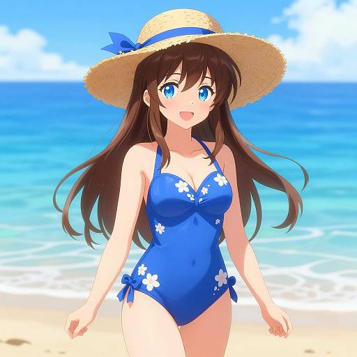 Anime Girl on Sunny Beach