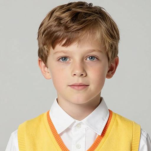 Boy with Blue Eyes in Colorful Outfit