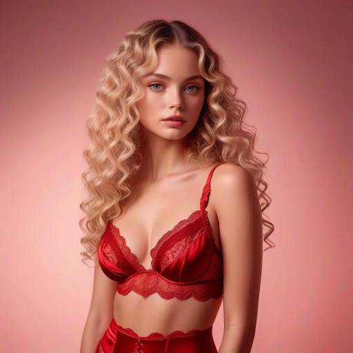 Blonde Woman in Red Lingerie