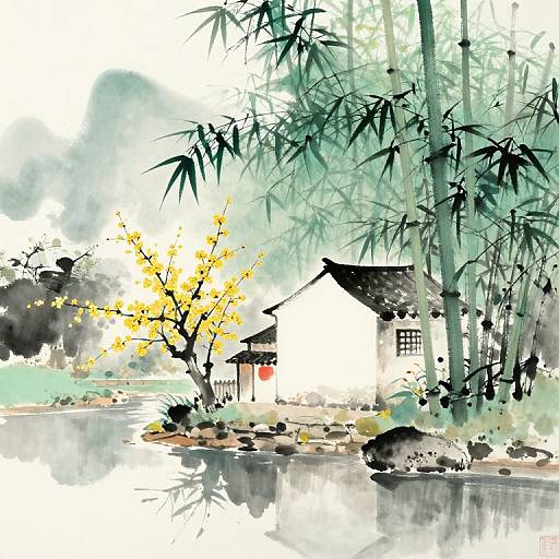 Chinese Ink Bamboo Forest Scene