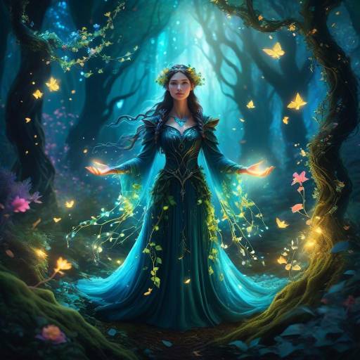 Enchanting Druid in Bioluminescent Forest