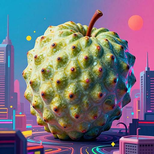 Giant Custard Apple in Futuristic Cityscape