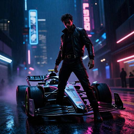 Neon Noir Futuristic F1 Night Scene