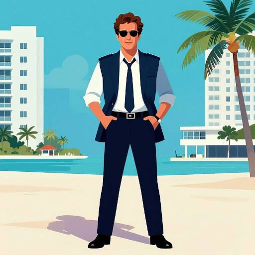 80s Miami Vice François Hollande Portrait