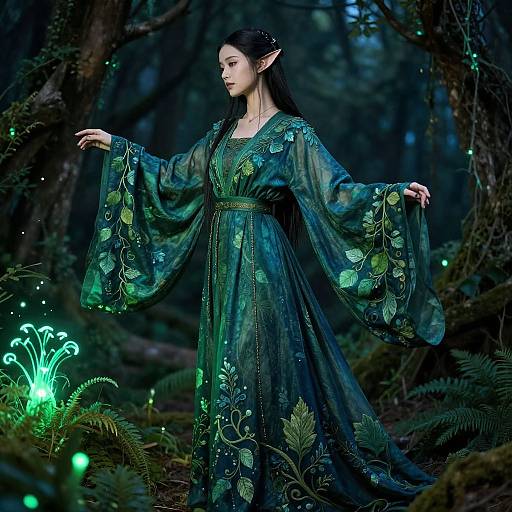 Elven Robes with Bioluminescent Motifs