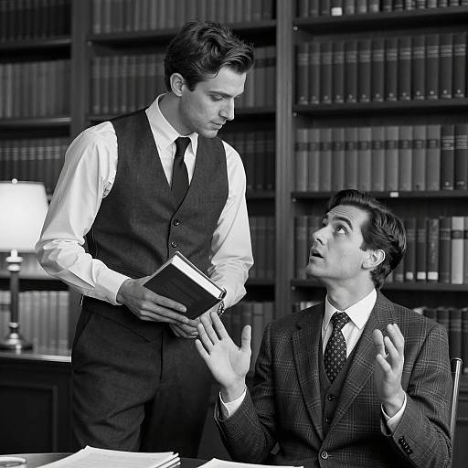 Two Men Discussing in Vintage Library