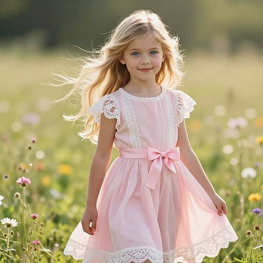 Blonde Girl in Pink Meadow Dress