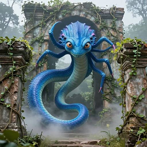 Six-Eyed Serpent Around Ancient Ruins