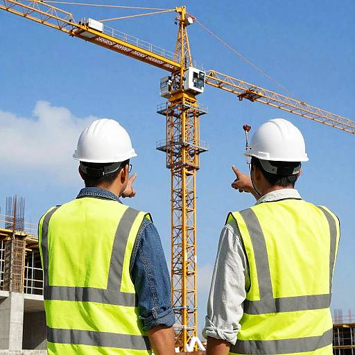 Vibrant Construction Workers by Crane