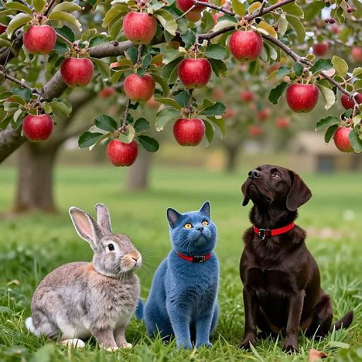 Animals Gathering Under Apple Tree