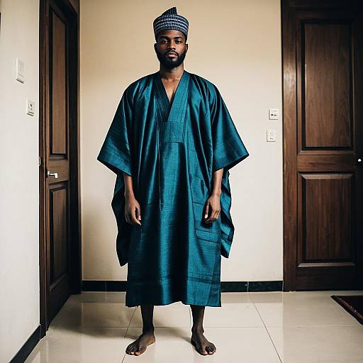 Man Wearing Traditional Agbada Attire Indoors