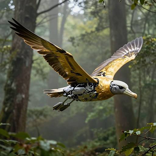 Mechanical Albatross in Misty Forest