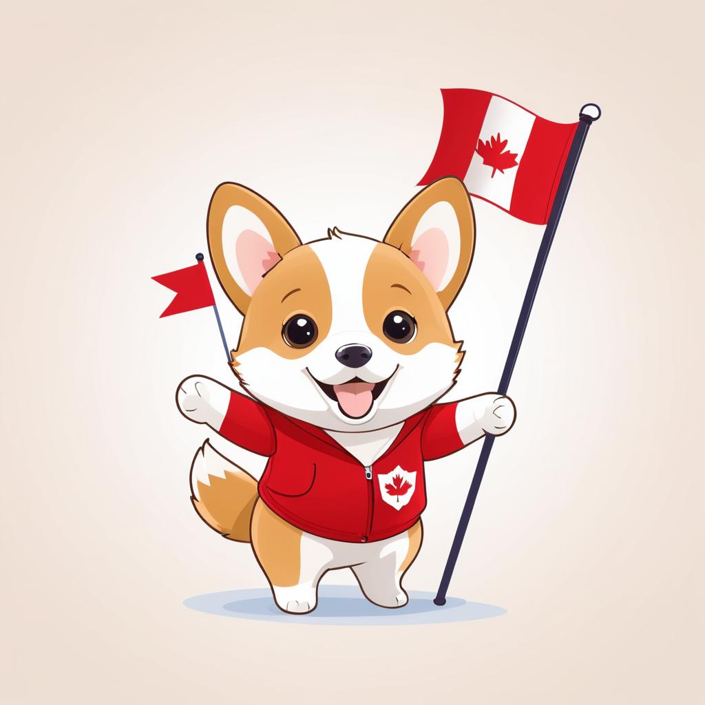 Joyful Corgi with Canadian Flag Illustration