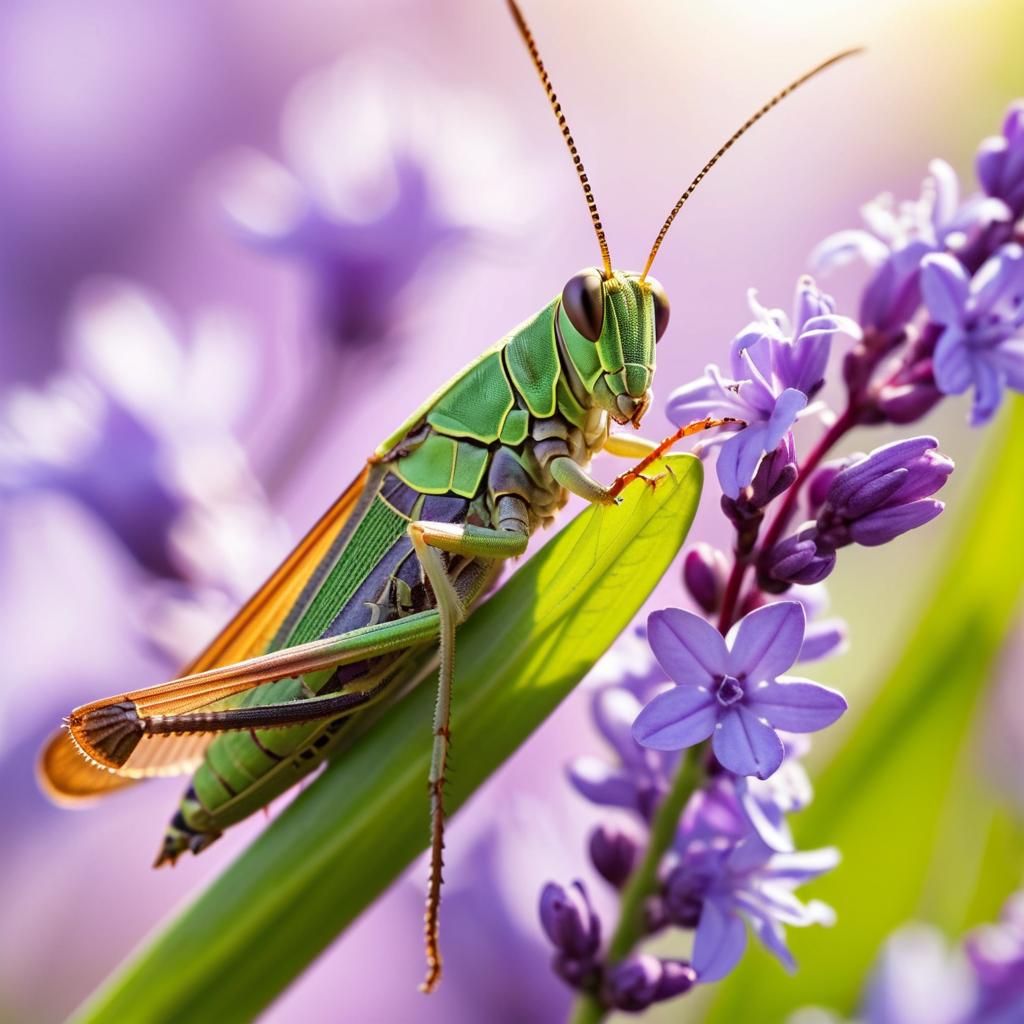 Stunning Macro Shot of Grasshopper and Lilac