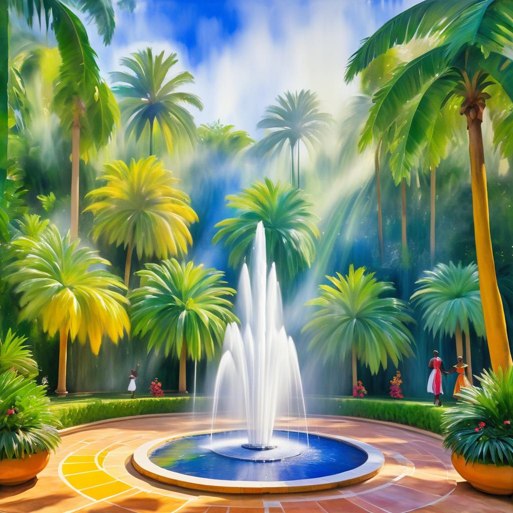 Vibrant Plaza with Fountain in Forest