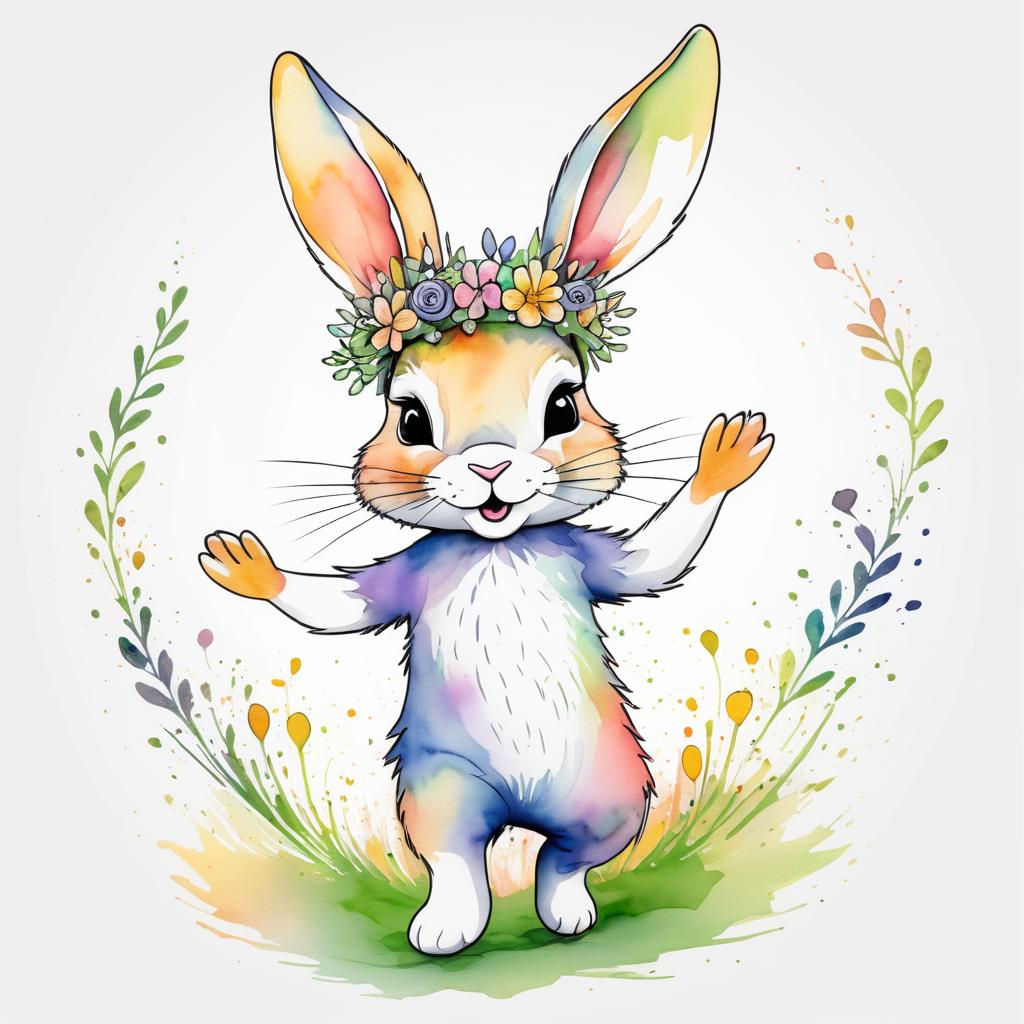 Whimsical Rabbit Dance with Floral Crown