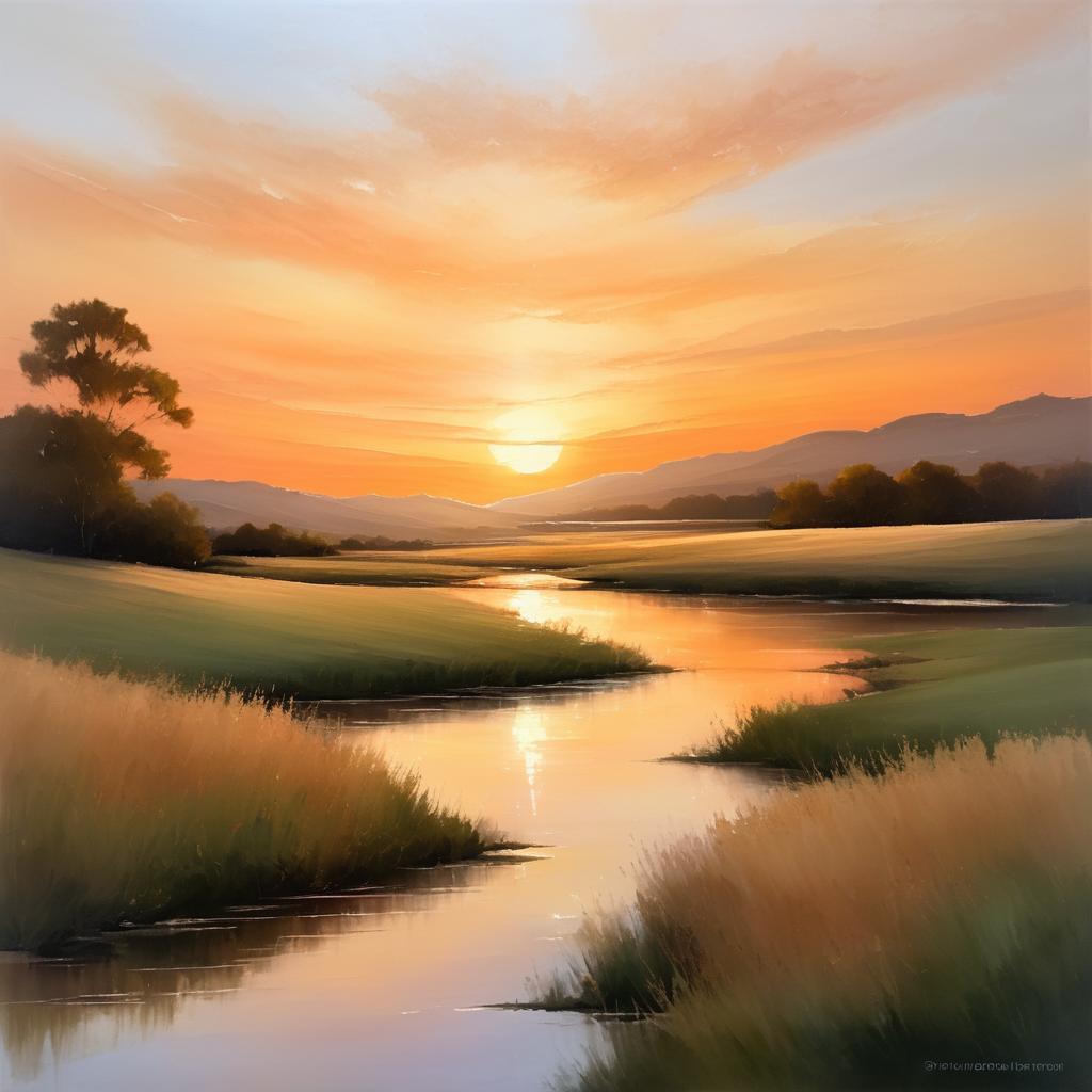 Serene Sunset Landscape Oil Painting