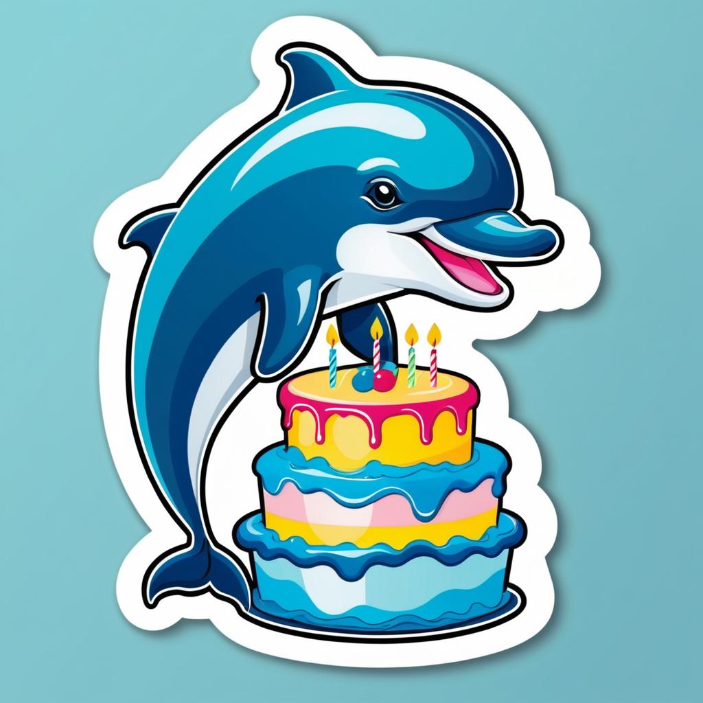 Dolphin Holding Cake Sticker Design