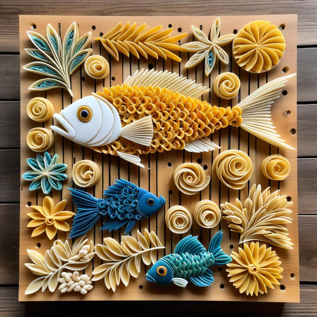 Pasta Art: Intricate Fish Mosaic Creation