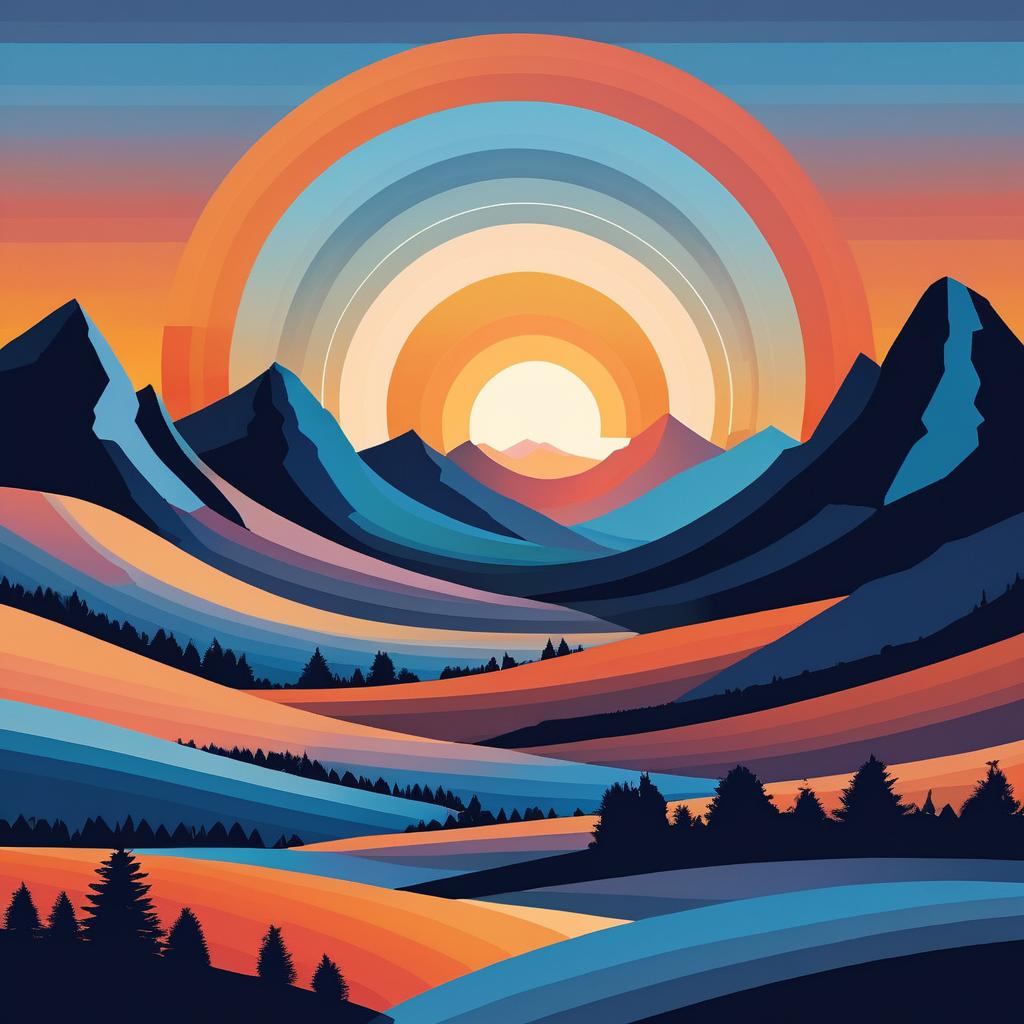 Retro Mountain Climbers in Panoramic Landscape