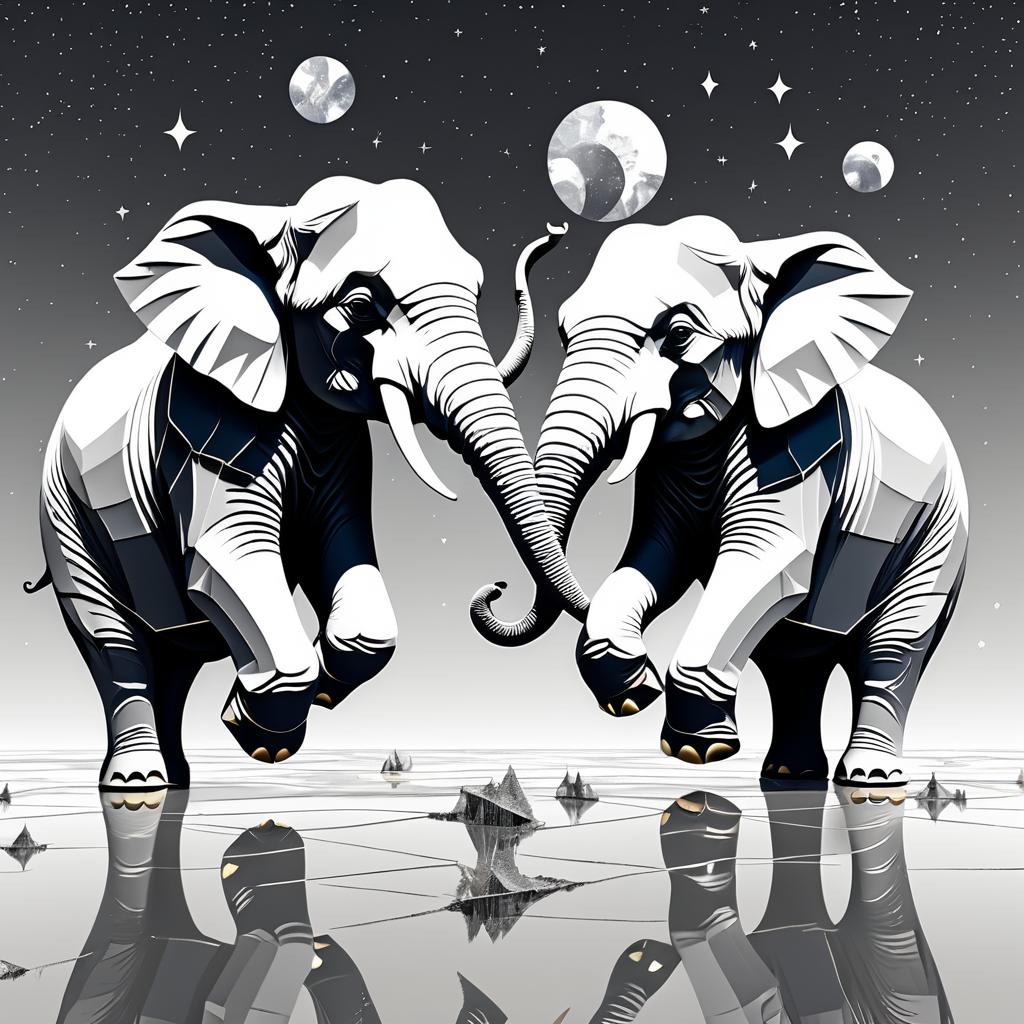 Surreal Minimalist Elephants in Space