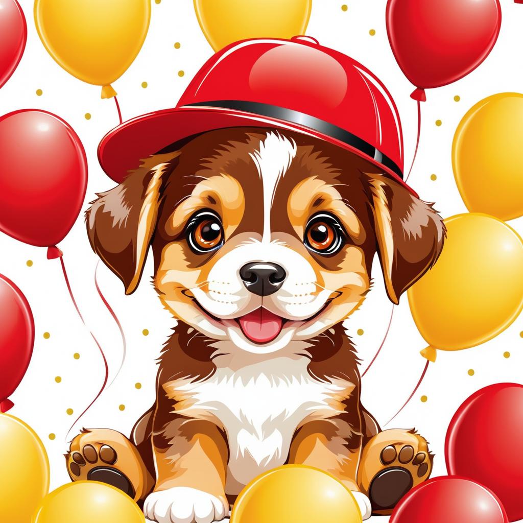 Adorable Retro Puppy with Colorful Balloons