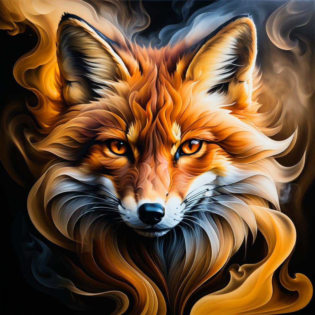 Surreal Fox Face in Smoke Portrait