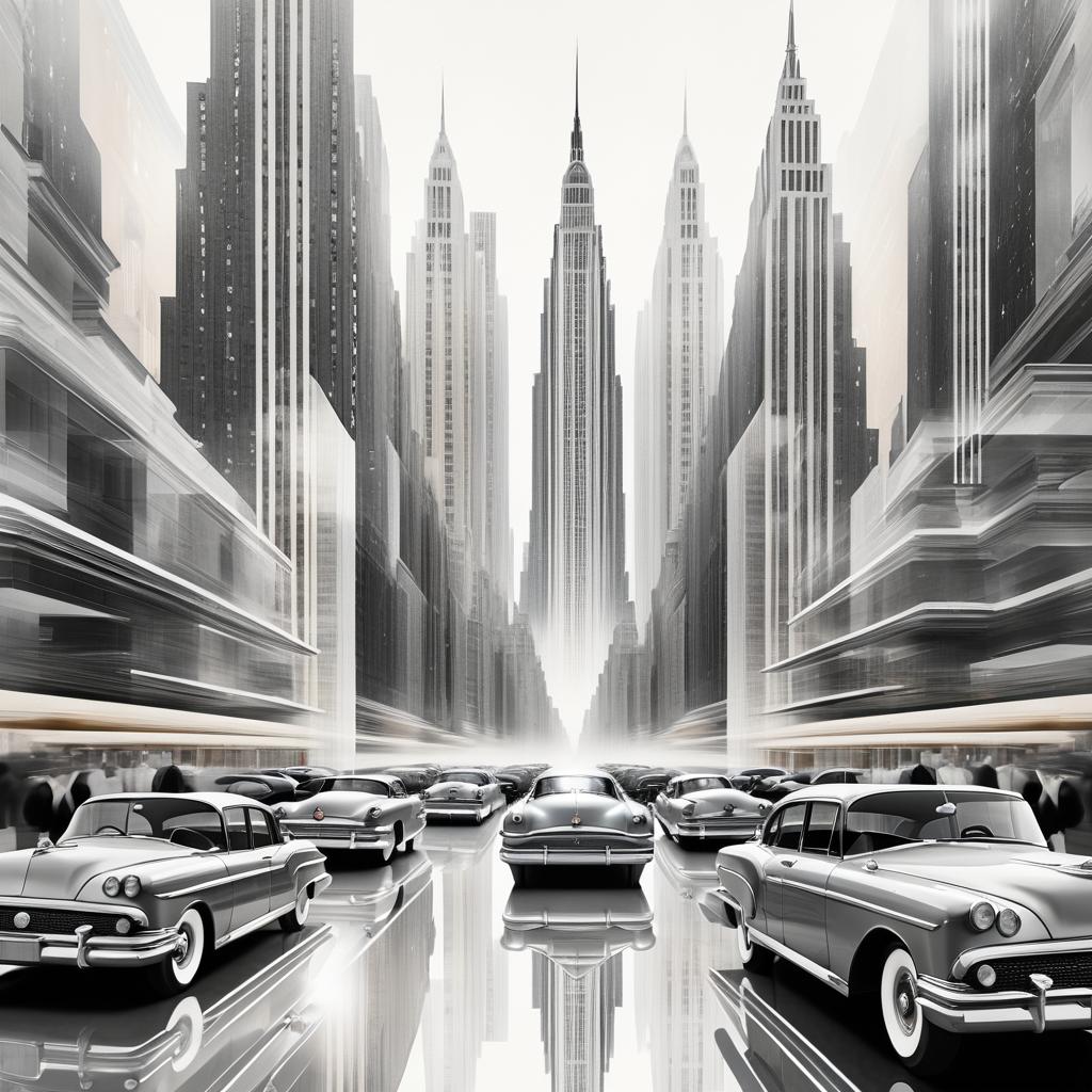 Art Deco Urban Collage with Automobiles