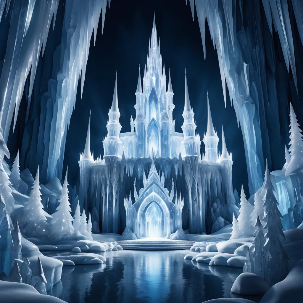 Hyper-Realistic Ice Castle Cavern Illustration