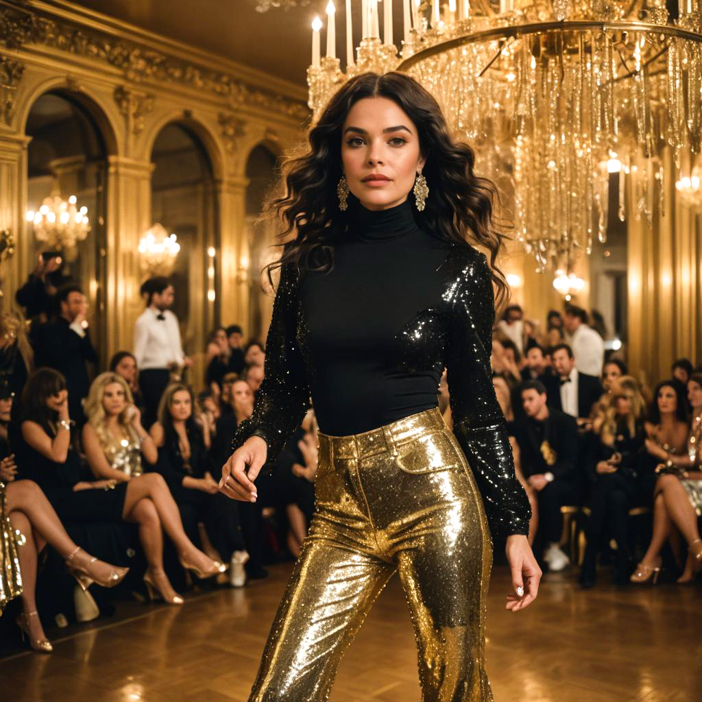 Glamorous Celebrity Dancing Under Chandelier