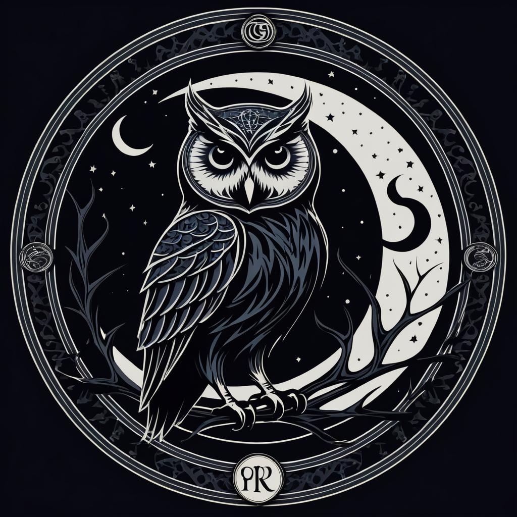 Gothic Owl and Moon Art Logo