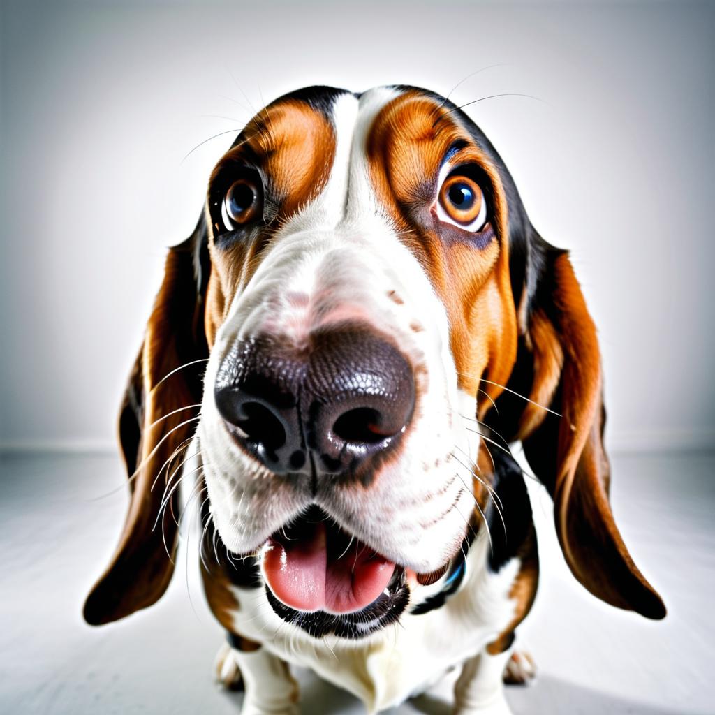 Whimsical Basset Hound in Fisheye Lens