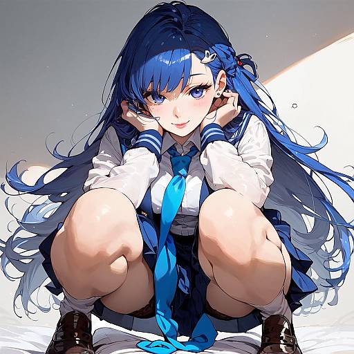 Anime Girl in Blue School Uniform