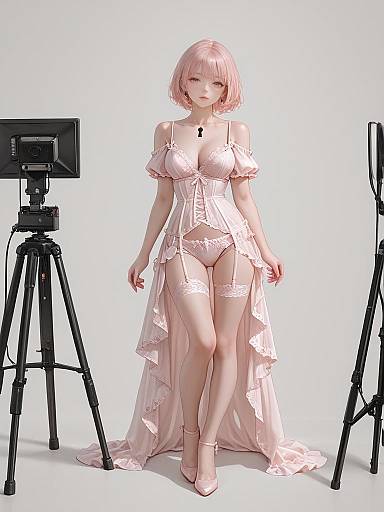 Woman in Delicate Pink Lingerie in Studio