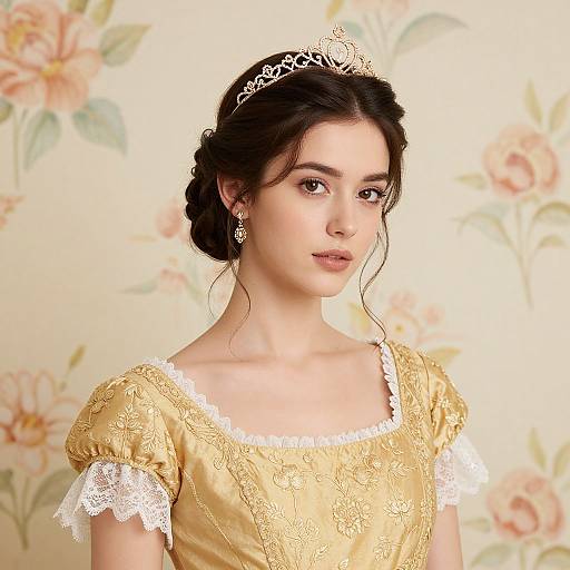 Elegant Young Woman in Floral Gown