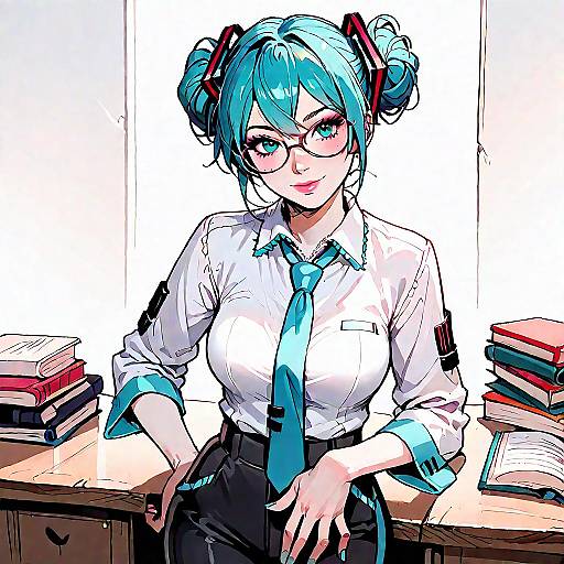 Hatsune Miku in Black Suit and Glasses