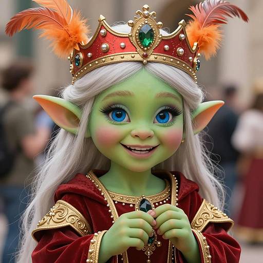 Fantasy Elf Child in Elaborate Queen Costume