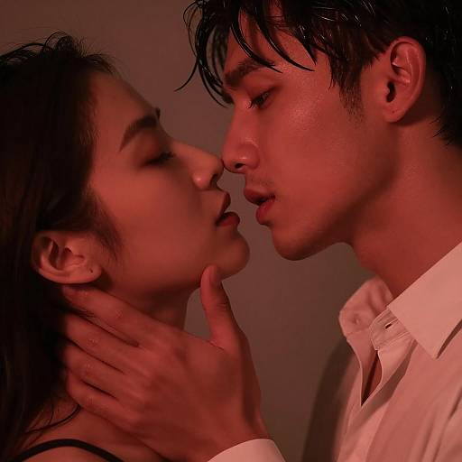 Intimate Close-up of Couple in Red Lighting