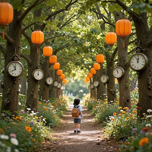 Whimsical Forest Path with Lanterns