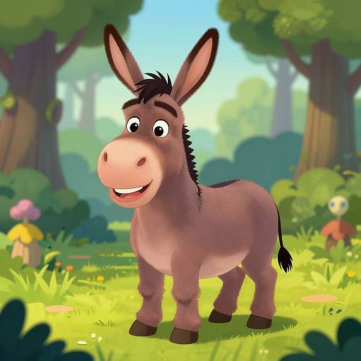 Vibrant Cartoon Donkey in Forest