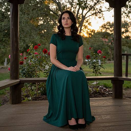Elegant Woman in Vintage Emerald Dress