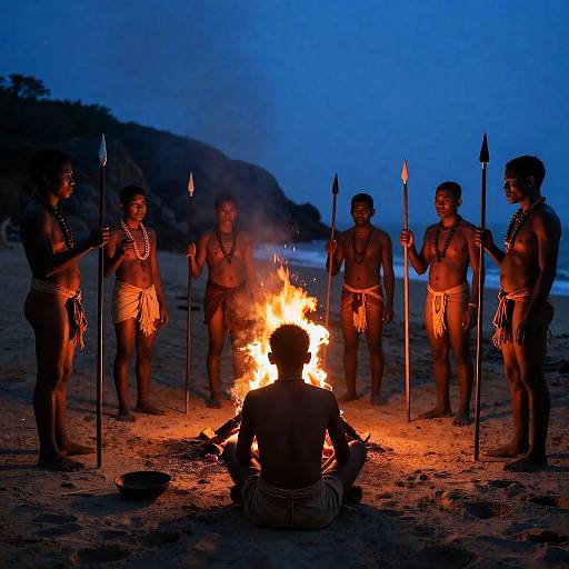 Tribal Evening Gathering by the Fire