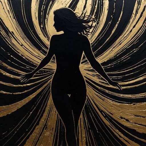 Golden Silhouette of Woman with Abstract Flowing Streaks