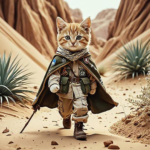 Brave Desert Scout and Magical Kitten