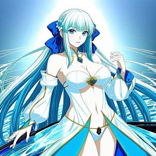 Illustration of Morgan le fay (water princess) (fate), fate/grand order in the style of Mitarashi kousei