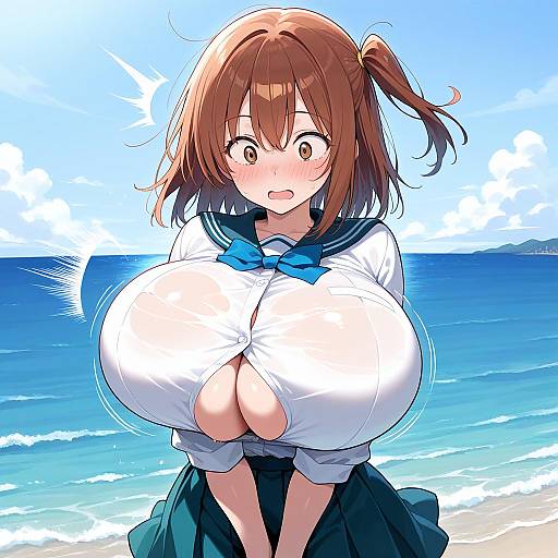 Surprised Girl with Ocean Background