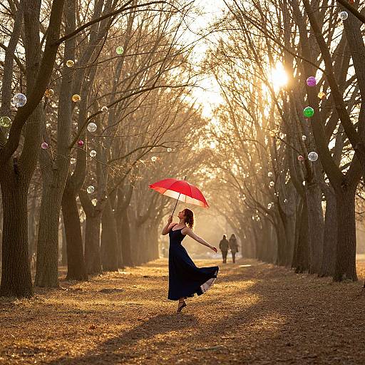 Graceful Dance Beneath Red Umbrella