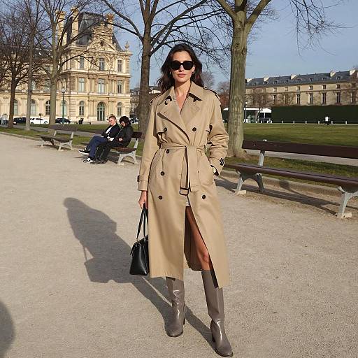 Woman in Trench Coat on Parisian Path