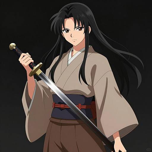 Anime Woman with Sword in Kimono