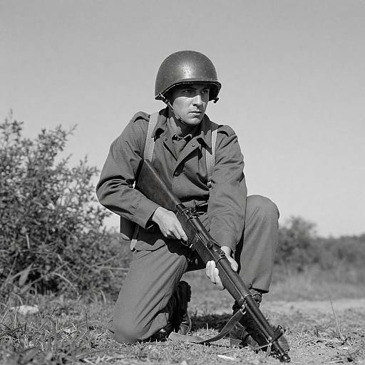 Low Angle Black and White Soldier Stance